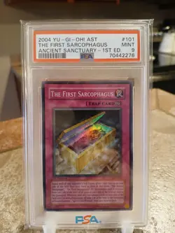 Yu-Gi-Oh! TCG The First Sarcophagus PSA 9 AST-101 1st Edition Super Rare - Image 1