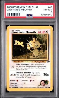 Pokemon 2000 Gym Challenge Giovanni's Meowth Card #43/132 PSA 8 - Image 1