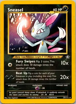 Sneasel 025/111 Rare Neo Genesis MP Pokemon TCG CREASE - Image 1