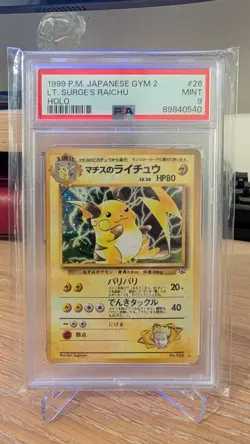 1999 POKEMON JAPANESE GYM 2 26 LT. SURGE’S RAICHU-HOLO PSA 9 - Image 1
