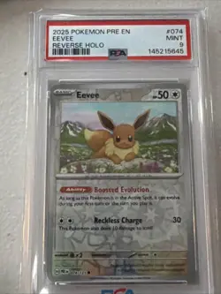 2025 POKEMON PRE EN-PRISMATIC EVOLUTIONS REVERSE HOLO #074 EEVEE PSA 9 - Image 1