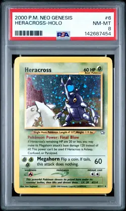 Pokemon Heracross Holo #6 Neo Genesis Near Mint PSA 8 - Image 1