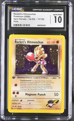 Vintage Pokemon TCG Rocket's Hitmonchan Holo 1st Edition 11/132 GEM MINT CGC 10! - Image 1