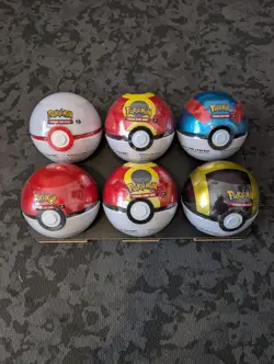 6 Pokemon TCG Poke Ball G25 Tins - 18 Booster Packs New In Box Factory Sealed - Image 1