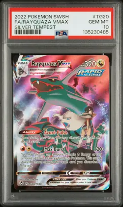 2022 POKEMON SWORD & SHIELD SILVER TEMPEST #TG20 FULL ART/RAYQUAZA VMAX PSA 10 - Image 1