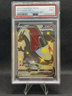 2020 POKEMON SWORD & SHIELD CHAMP'S PATH SECRET #079 FULL ART/CHARIZARD V PSA 9 - Image 1