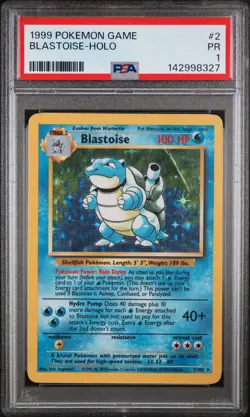 1999 POKEMON BASE SET UNLIMITED #2 BLASTOISE-HOLO PSA 1 - Image 1