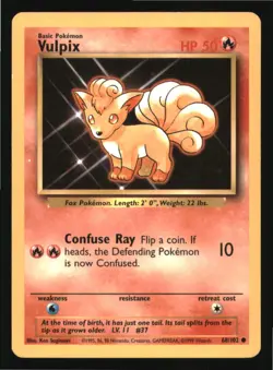 Vulpix 68/102 Common Base Set Unlimited Pokemon Lightly Played - Image 1