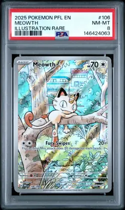 2025 Pokemon Phantasmal Flames Meowth Illustration Rare #106/094 PSA 8 - Image 1