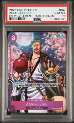 ONE PIECE CS 2025-26 EVENT PACK *TEXTURED* FINALIST #067 ZORO-JUUROU PSA 10 POP7 - Image 4