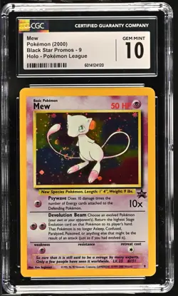 2000 MEW #9 WOTC Holo Black Star Promo BSP Pokemon League MINT CGC 10 Swirl! - Image 1