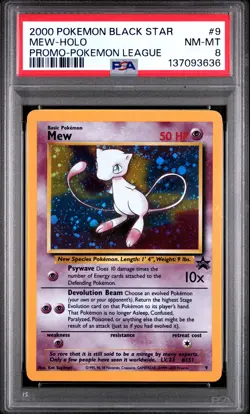 2000 POKEMON PROMO BLACK STAR POKEMON LEAGUE #9 MEW-HOLO PSA 8 - Image 1