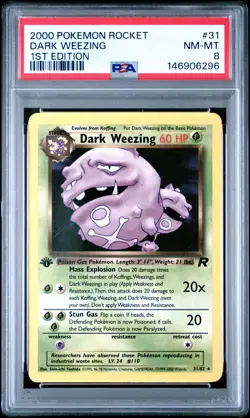 2000 POKEMON ROCKET 1ST ED #31 DARK WEEZING PSA 8 - Image 1