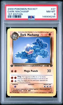 2000 POKEMON ROCKET 1ST ED #27 DARK MACHAMP PSA 8 - Image 1