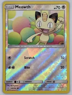 Meowth 125/181 Pokemon - Reverse Holo Sun & Moon Team Up MP - Image 1