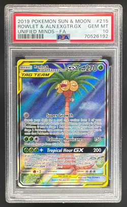 2019 Pokemon Sun Moon Unified Minds 215 Rowlet Alolan Exeggutor GX PSA 10 6192 - Image 1