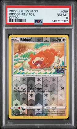 Bidoof Reverse Holo 059 Ditto Go Pokemon PSA 8 - Image 1