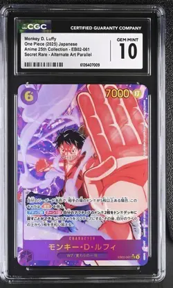 ✨✨ CGC 10 One Piece MONKEY D. LUFFY EB02-061 SEC Alt Art Anime 25th Collection - Image 1