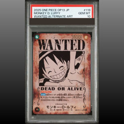 PSA 10 Luffy OP13-118 SEC Wanted SP Alt Art Carrying on His Will One Piece TCG - Image 1
