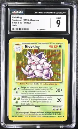 CGC 9 MINT Nidoking 1999 Base Set 11/102 Holo GERMAN Pokemon Card - Image 1