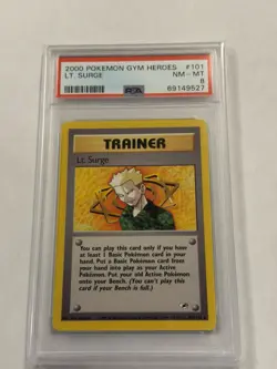 2000 Pokemon Gym Heroes Unlimited Lt. Surge #101 PSA 8 Graded Card - Image 1