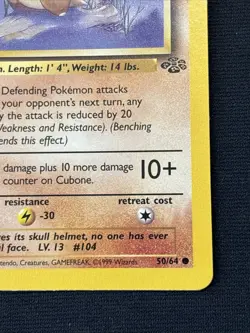 Pokemon Cubone Jungle 1st Edition 50/64 Regular Common English Non Holo Card - Image 3