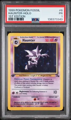 1999 POKEMON FOSSIL 1ST ED #6 HAUNTER-HOLO PSA 1 - Image 1