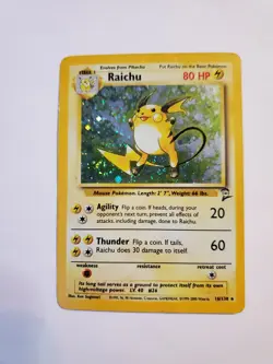 Pokemon Raichu Base Set 2 SWIRL Vintage Holo 16/130 HP/Damaged - Image 1