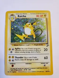 Pokemon Raichu Base Set 2 SWIRL Vintage Holo 16/130 HP/Damaged - Image 2