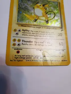 Pokemon Raichu Base Set 2 SWIRL Vintage Holo 16/130 HP/Damaged - Image 4