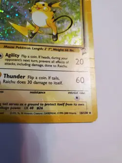 Pokemon Raichu Base Set 2 SWIRL Vintage Holo 16/130 HP/Damaged - Image 5