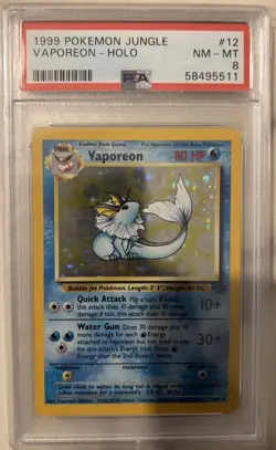 Pokemon Vaporeon Holo Rare TCG Card 12/64 Jungle Unlimited, PSA 8 - Image 1