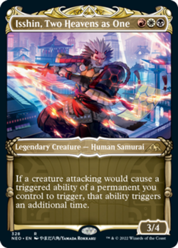 MTG Isshin, Two Heavens as One - Foil - Showcase, Kamigawa: Neon Dynasty, Damage - Image 1