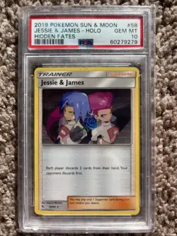 Jessie & James 58/68 Holo Rare - Pokemon Sun &Moon Hidden Fates PSA 10 Gem MT - Image 1