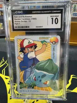 Ash & Bulbasaur 1998 Gem 10 Bandai Carddass Japanese Pokemon Anime Pop 3 - Image 1