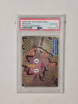 1999 Pokemon Japanese MEIJI PROMO Embossed Meowth PSA 10 - Image 1