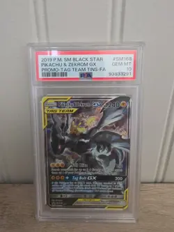 2019 POKEMON SM BS PROMO TAG TEAM TIN #SM168 PIKACHU & ZEKROM GX TAG TEAM PSA 10 - Image 1