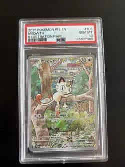 Meowth 106/094 Illustration Rare 2025 Pokemon Phantasmal Flames PSA 10 Gem Mint - Image 1