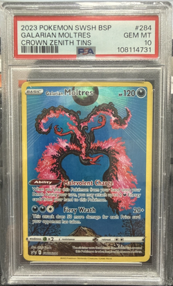 2023 POKEMON SWSH BLACK STAR PROMO CROWN ZENITH TIN #284 GALARIAN MOLTRES PSA 10 - Image 1