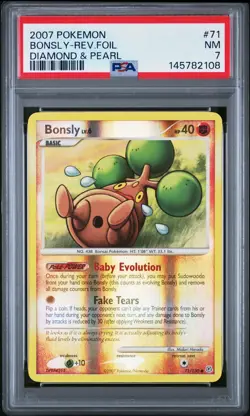 2007 POKEMON DIAMOND & PEARL #71 BONSLY-REVERSE FOIL PSA 7 - Image 1