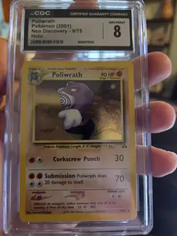 2001 Pokemon Neo Discovery Unlimited Poliwrath Holo Rare 9/75 CGC 8 - Image 3