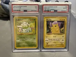 1999 POKEMON GAME YELLOW CHEEKS #58 PIKACHU PSA 6 And 44/102 Bulbasaur Psa 7 - Image 1