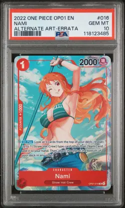 One Piece TCG OP01-016 L Nami Pre Errata Alt Art PSA 10 Romance Dawn EN - Image 1