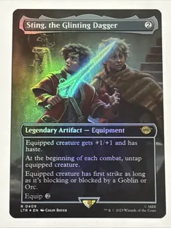 MTG Lord of the Rings Sting, the Glinting Dagger Borderless Foil 0409 NM Rare - Image 1