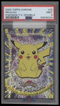 2000 Topps Chrome Pokemon Pikachu #25 Sparkle Variation Low Pop PSA 9 Mint Holo - Image 1