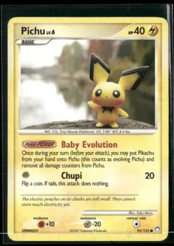 ✰ PICHU 93/123 COMMON MYSTERIOUS TREASURES POKEMON ✰ MP - Image 2
