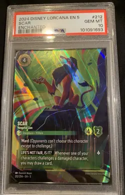 2024 Disney Lorcana Shimmering Skies Scar Enchanted EN 5 PSA 10 Gem 212/204 - Image 1