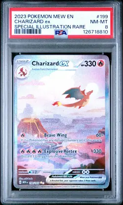 2023 POKEMON MEW EN-151 SPECIAL ILLUSTRATION RARE #199 CHARIZARD EX PSA 8 - Image 1