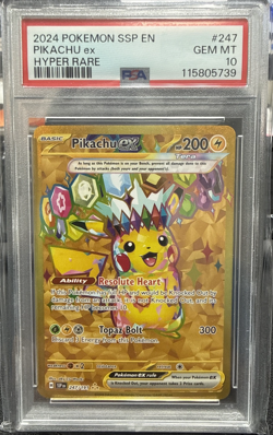 2024 Pokemon Pikachu ex Hyper Rare Holo Sv08 Surging Sparks 247/191 PSA 10 - Image 1