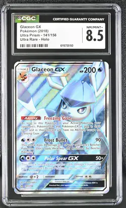 CGC 8.5 Glaceon GX 2018 Ultra Prism 141/156 Ultra Rare Holo Pokemon Card - Image 1